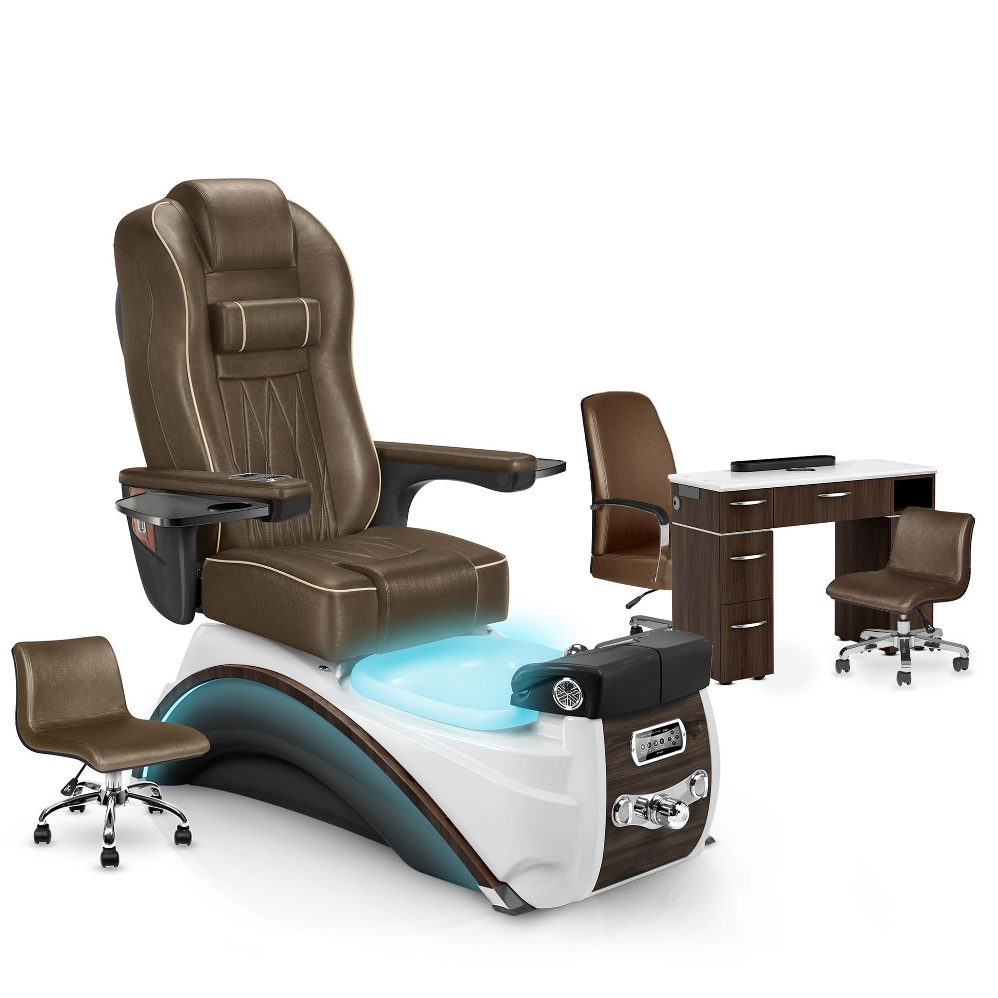Cola-Espresso-Dark Walnut Lexor Elite Pedicure Chair and Nail Table Set