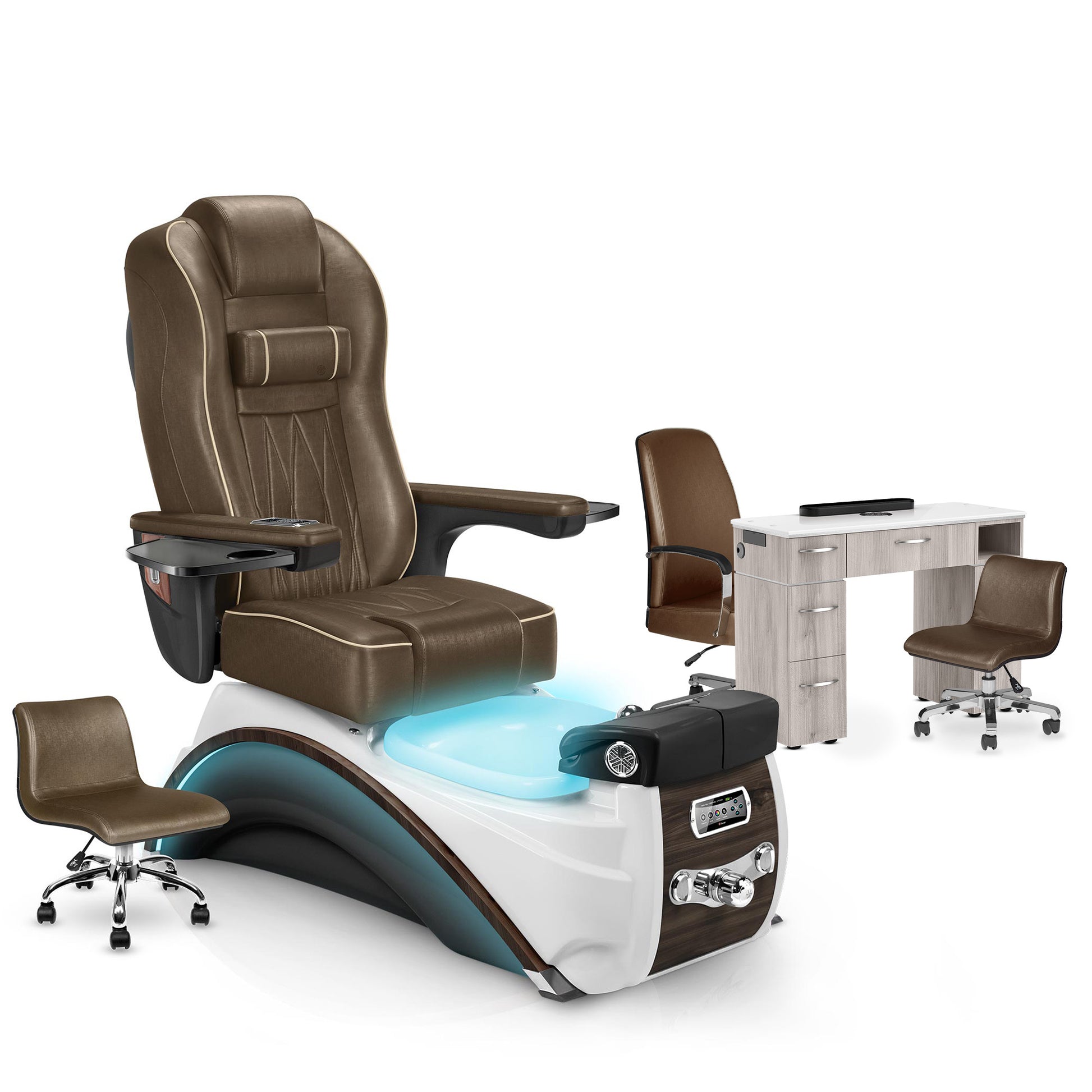Cola-Espresso-Hazel Lexor Elite Pedicure Chair and Nail Table Set