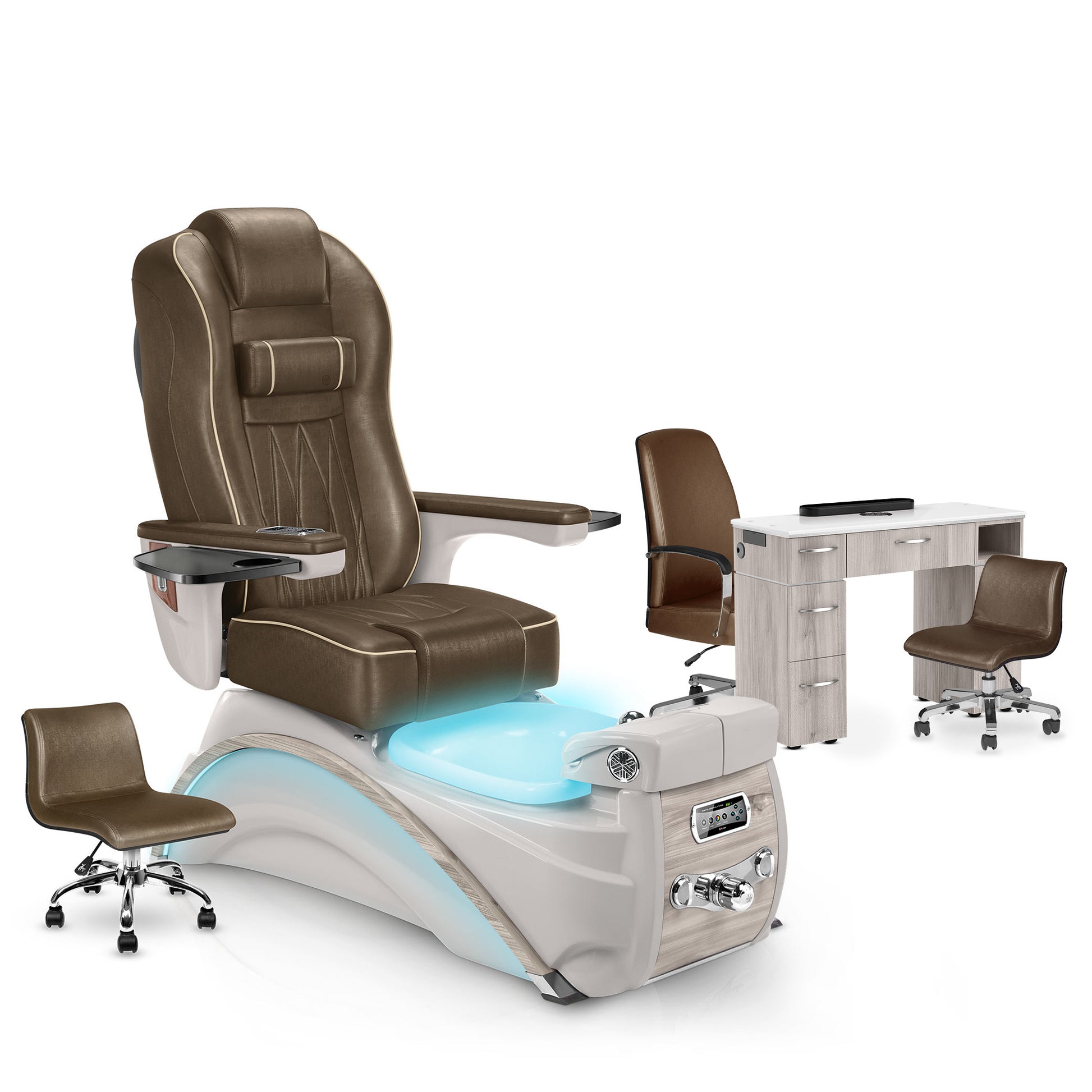 Cola-Sandstone-Hazel Lexor Elite Pedicure Chair and Nail Table Set
