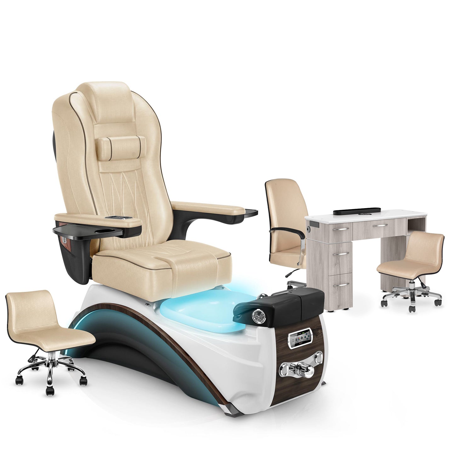 Glazed Gold-Espresso-Hazel Lexor Elite Pedicure Chair and Nail Table Set