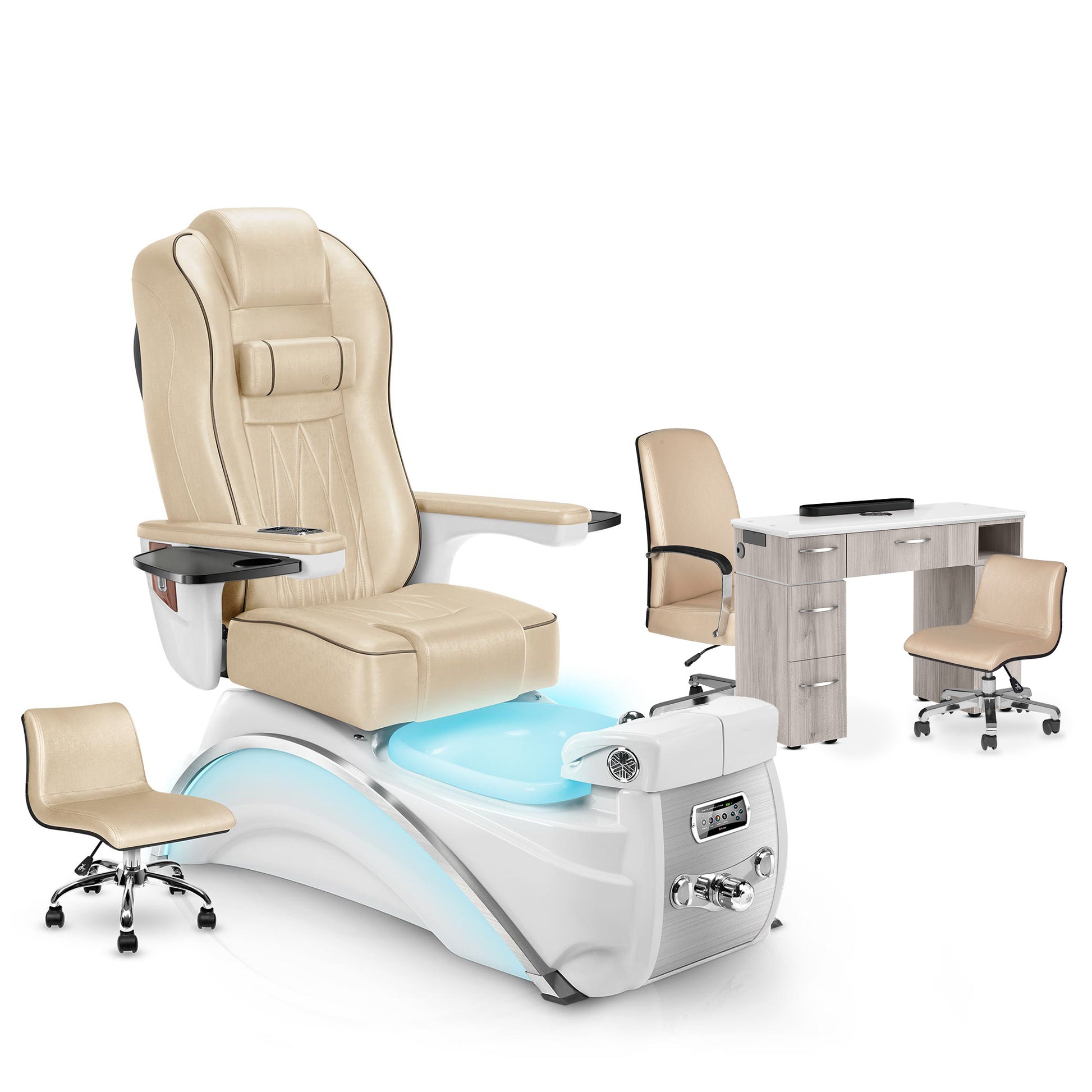 Glazed Gold-White Pearl-Hazel Lexor Elite Pedicure Chair and Nail Table Set