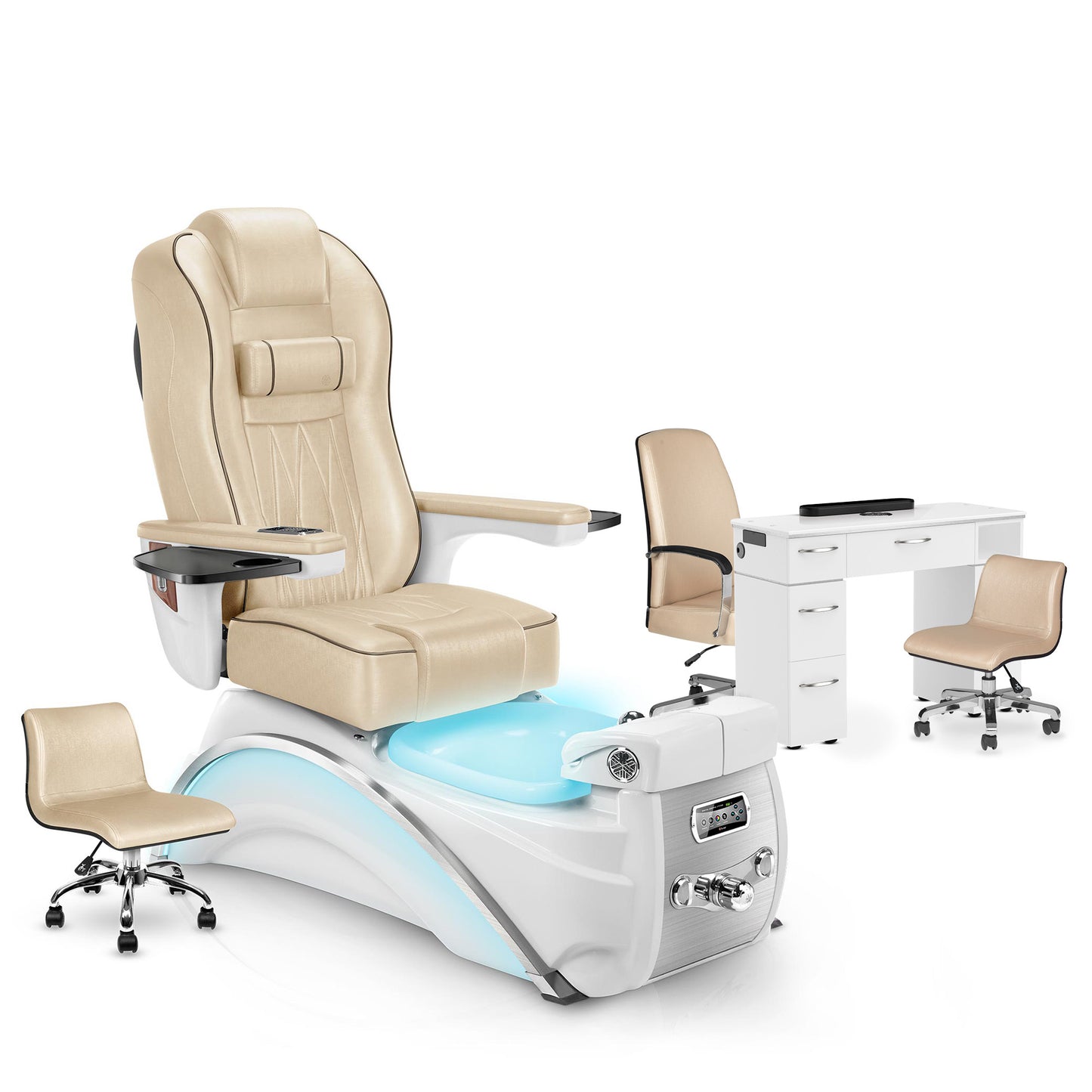 Glazed Gold-White Pearl-White Lexor Elite Pedicure Chair and Nail Table Set