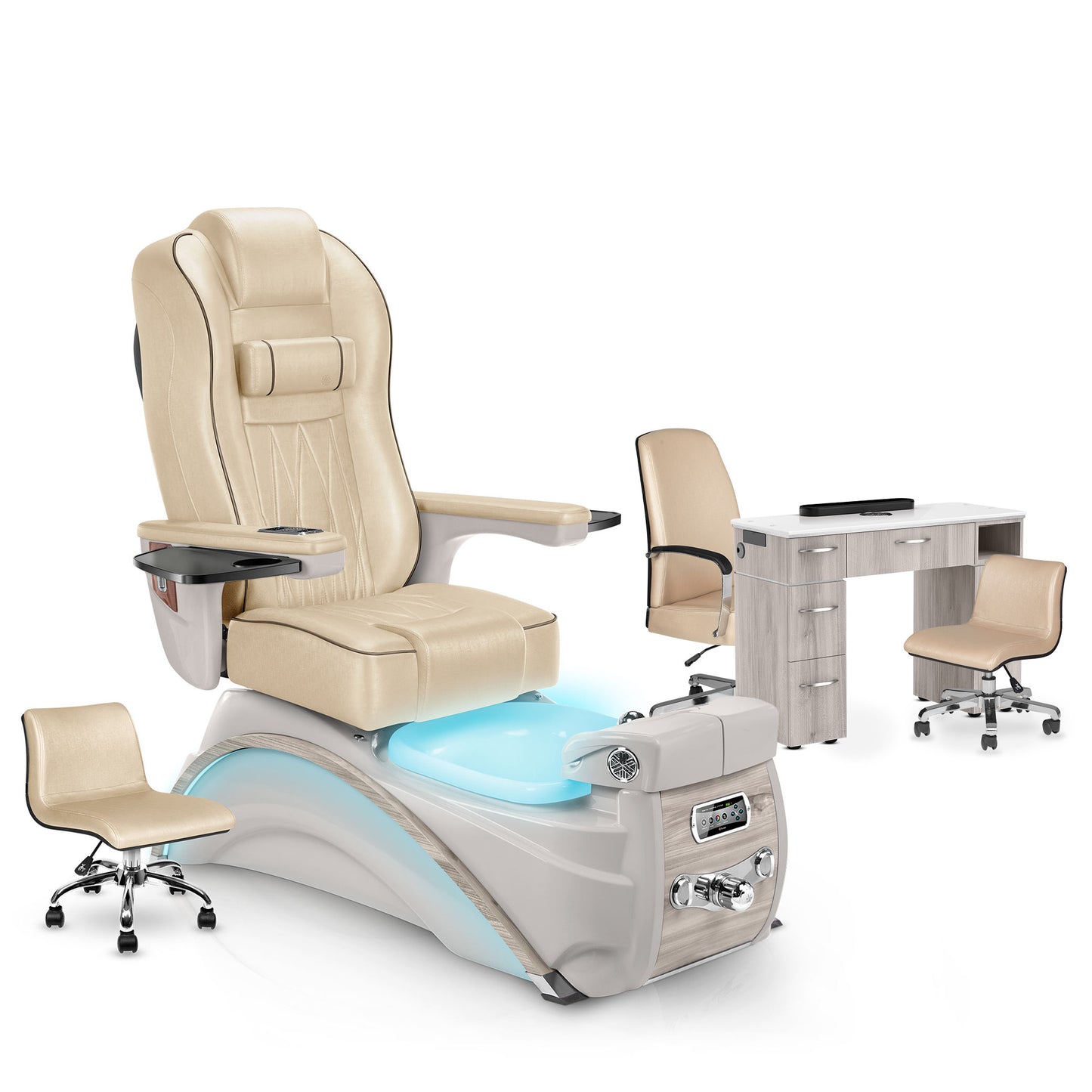Glazed Gold-Sandstone-Hazel Lexor Elite Pedicure Chair and Nail Table Set