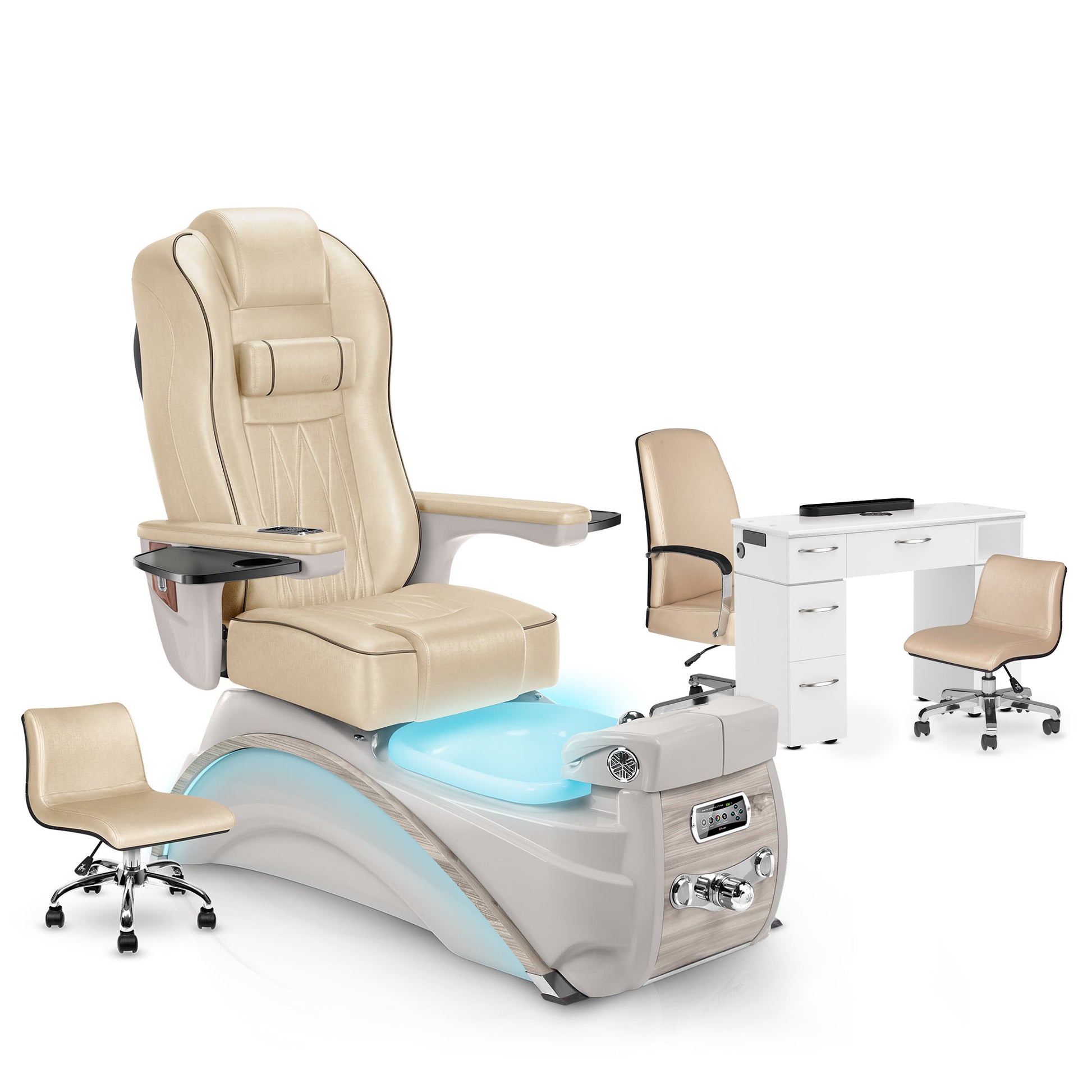 Glazed Gold-Sandstone-White Lexor Elite Pedicure Chair and Nail Table Set