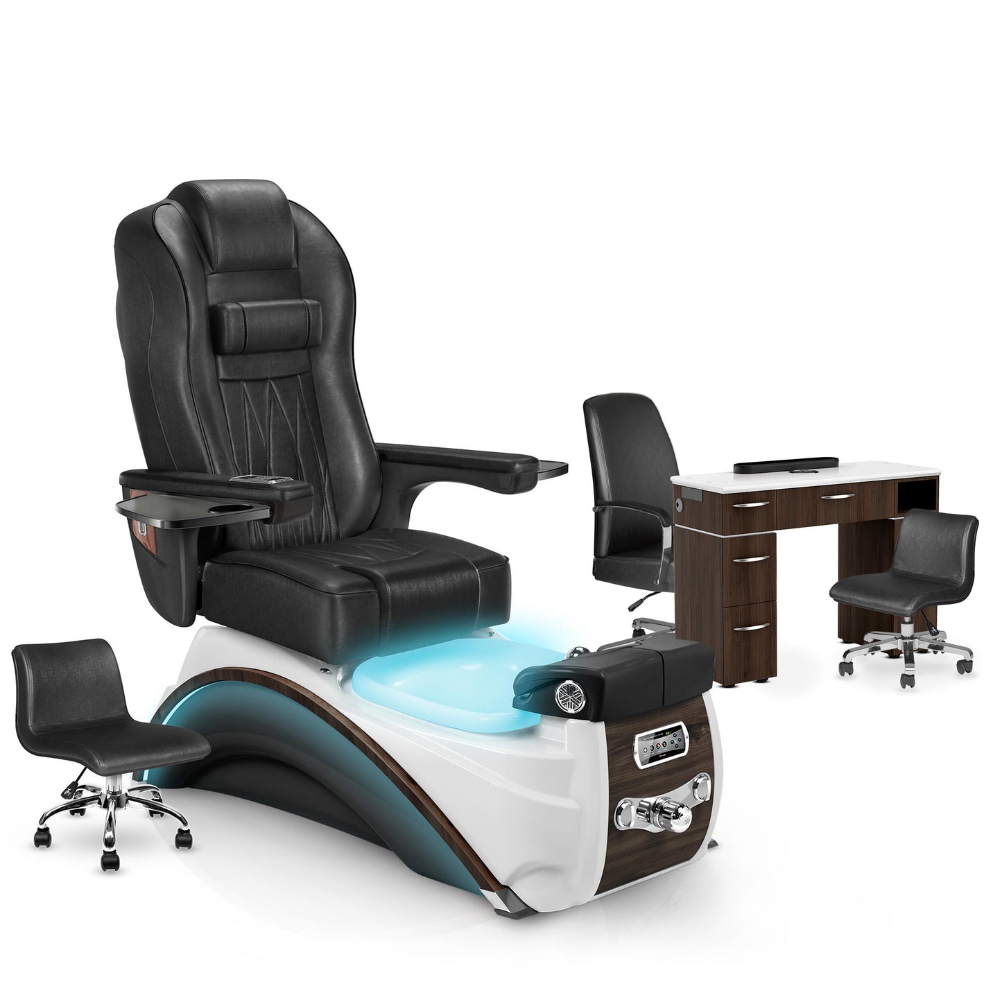 Noir-Espresso-Dark Walnut Lexor Elite Pedicure Chair and Nail Table Set