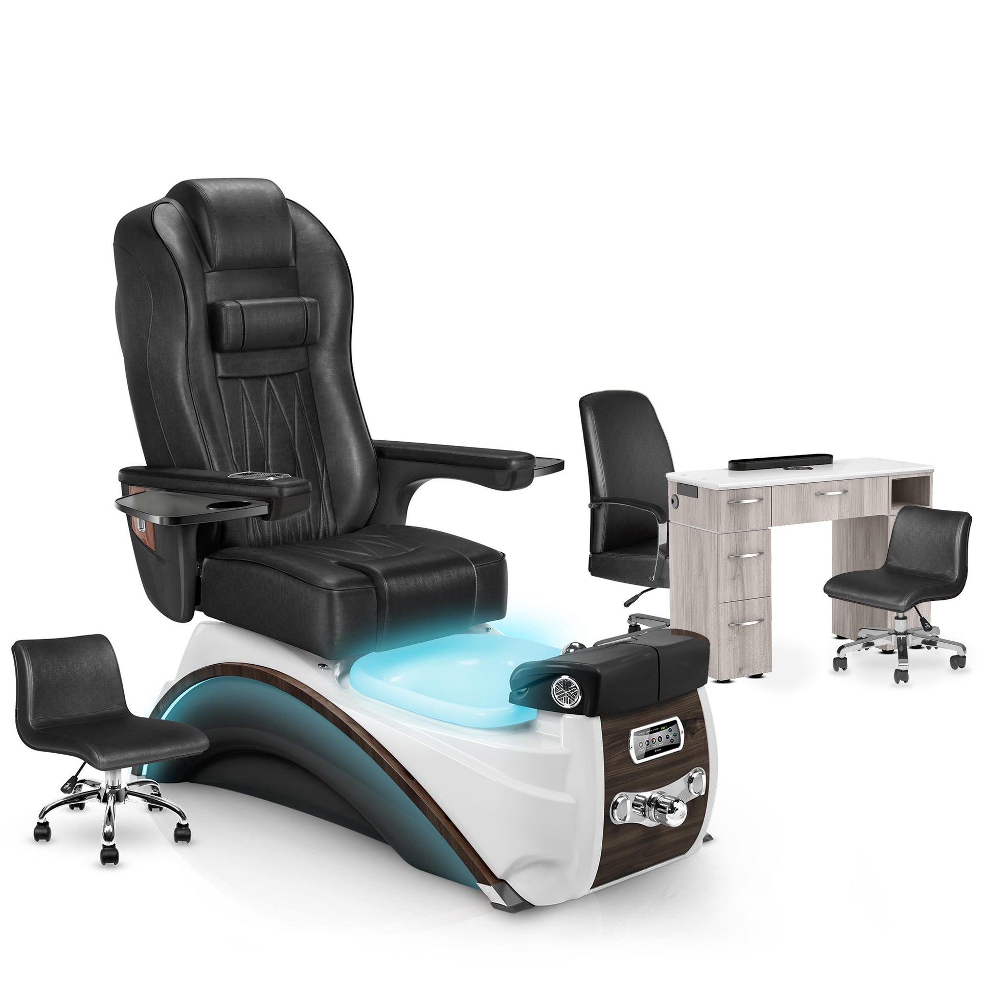 Noir-Espresso-Hazel Lexor Elite Pedicure Chair and Nail Table Set