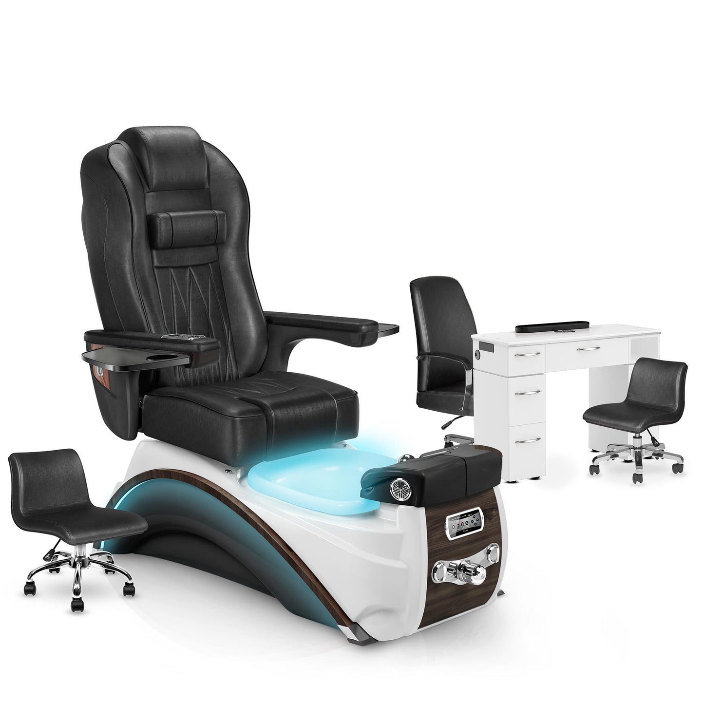 Noir-Espresso-White Lexor Elite Pedicure Chair and Nail Table Set