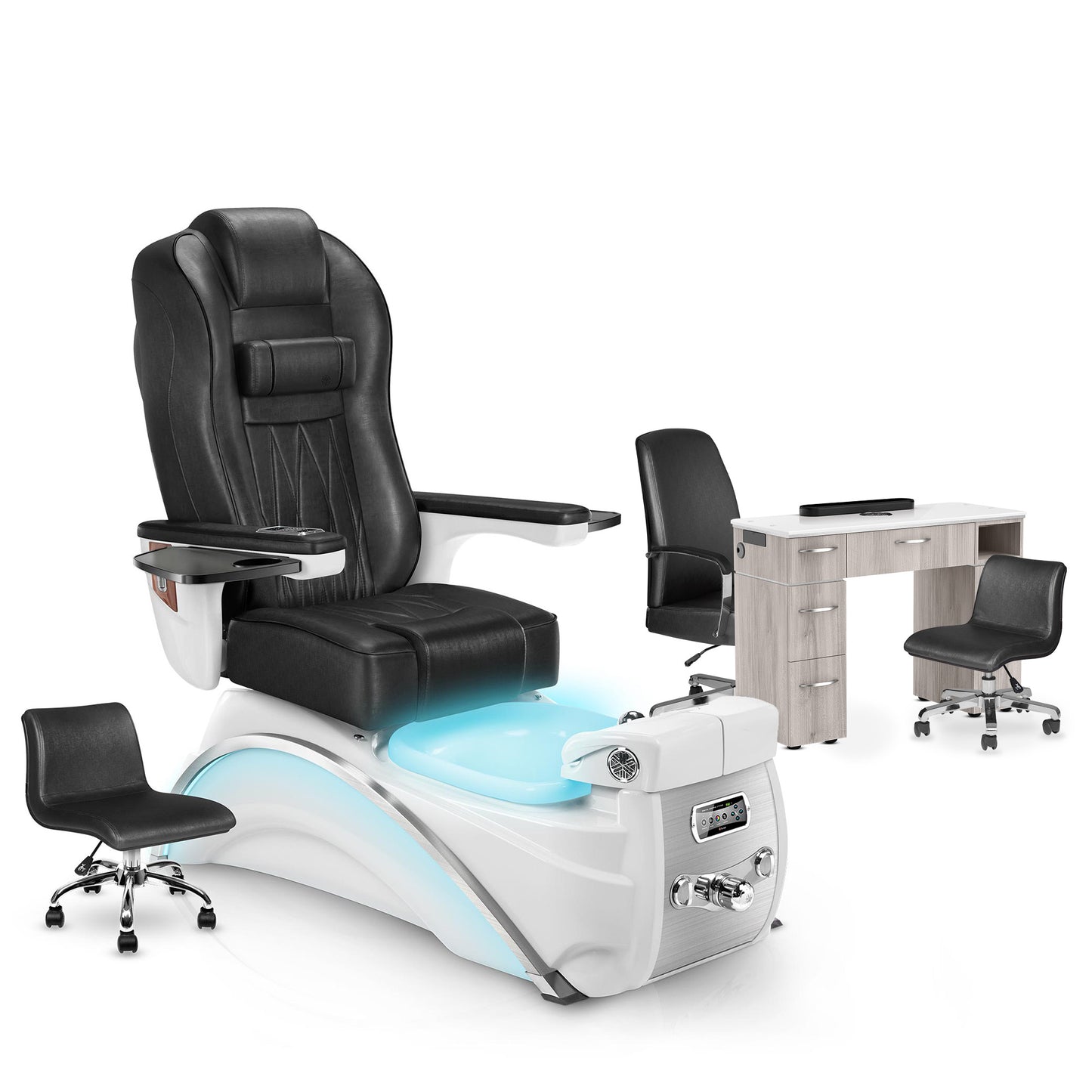 Noir-White Pearl-Hazel Lexor Elite Pedicure Chair and Nail Table Set