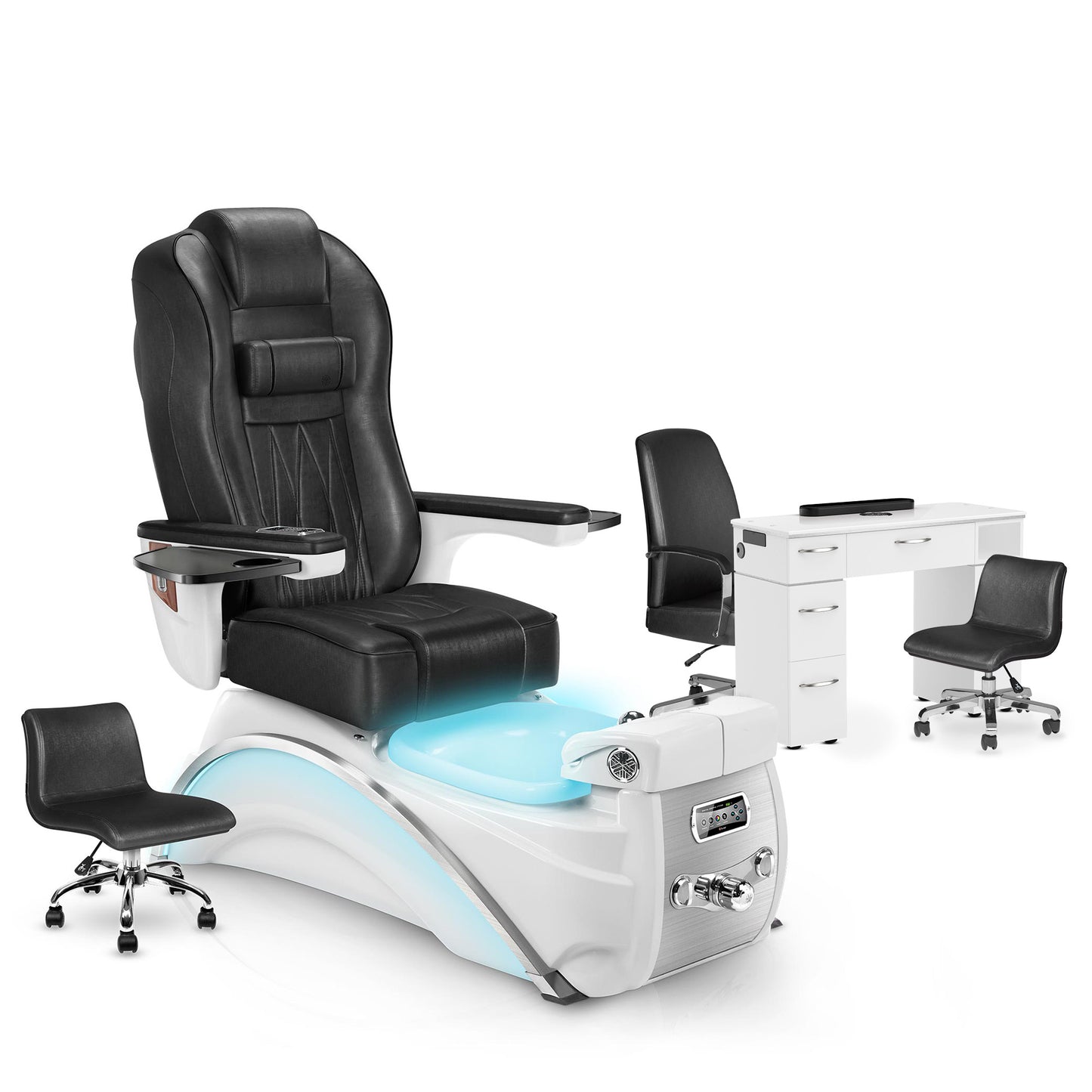 Noir-White Pearl-White Lexor Elite Pedicure Chair and Nail Table Set