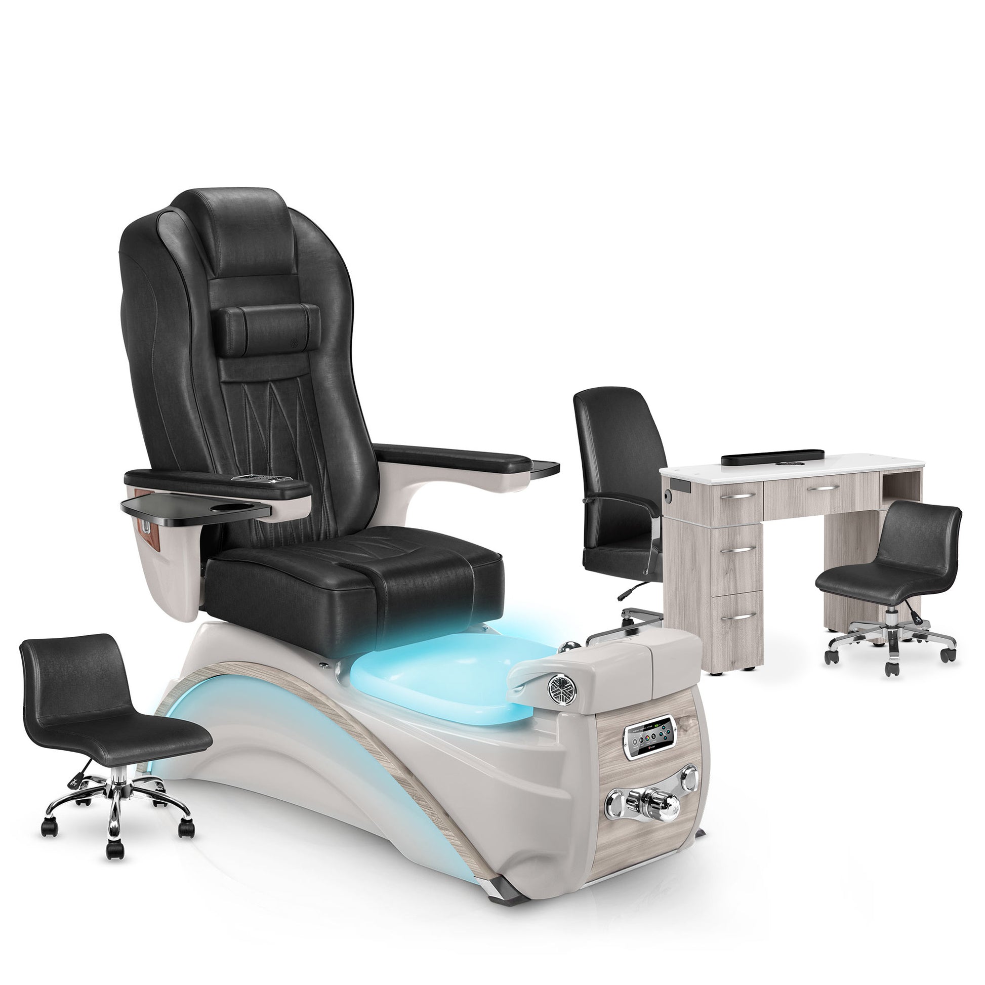 Noir-Sandstone-Hazel Lexor Elite Pedicure Chair and Nail Table Set