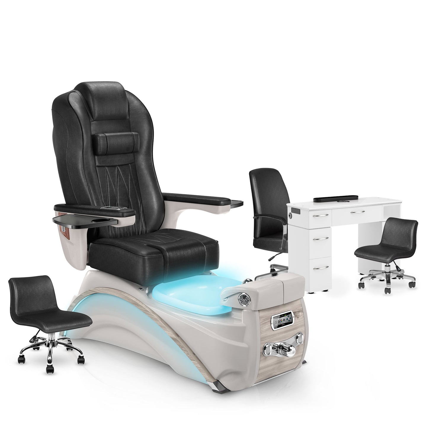Noir-Sandstone-White Lexor Elite Pedicure Chair and Nail Table Set
