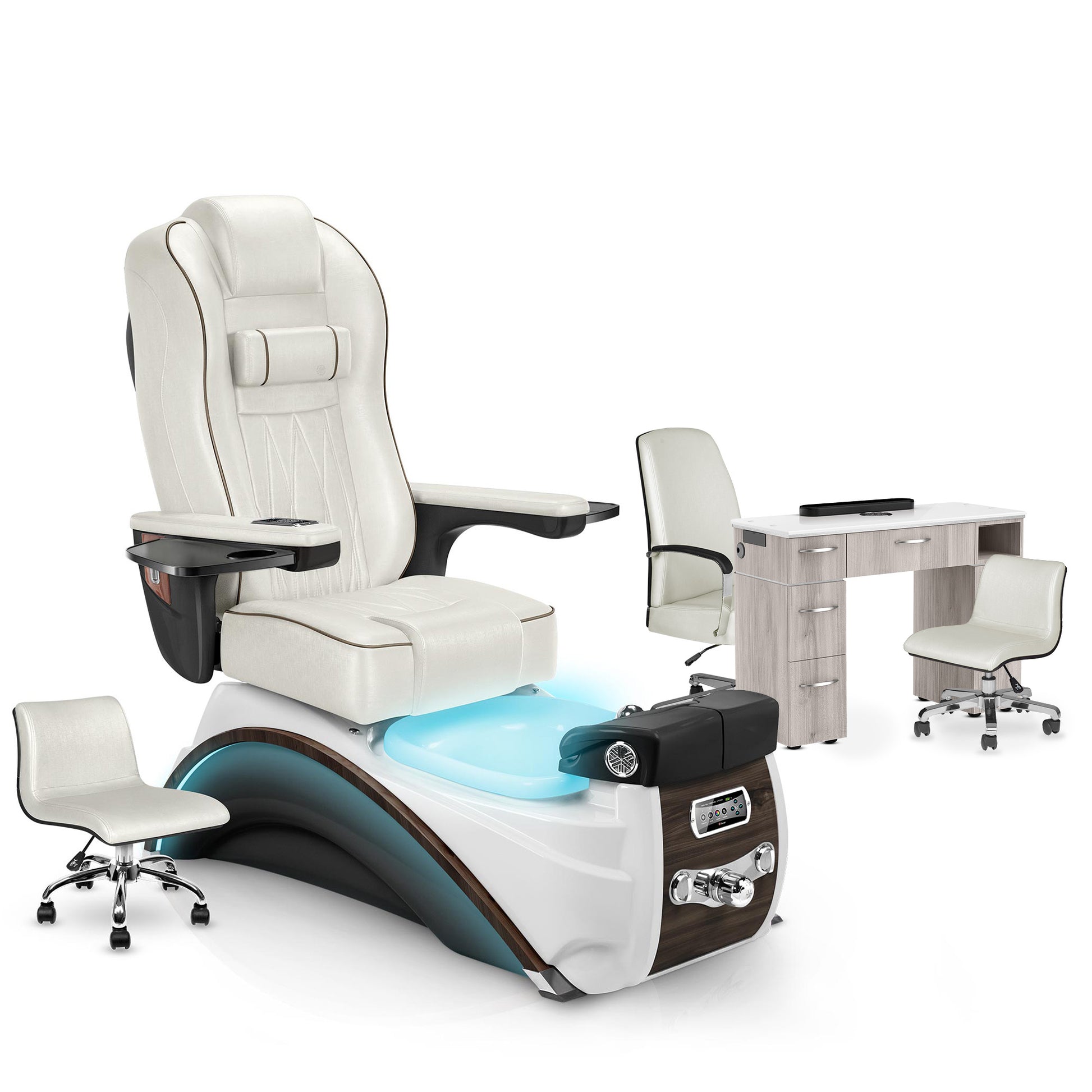 Opal-Espresso-Hazel Lexor Elite Pedicure Chair and Nail Table Set
