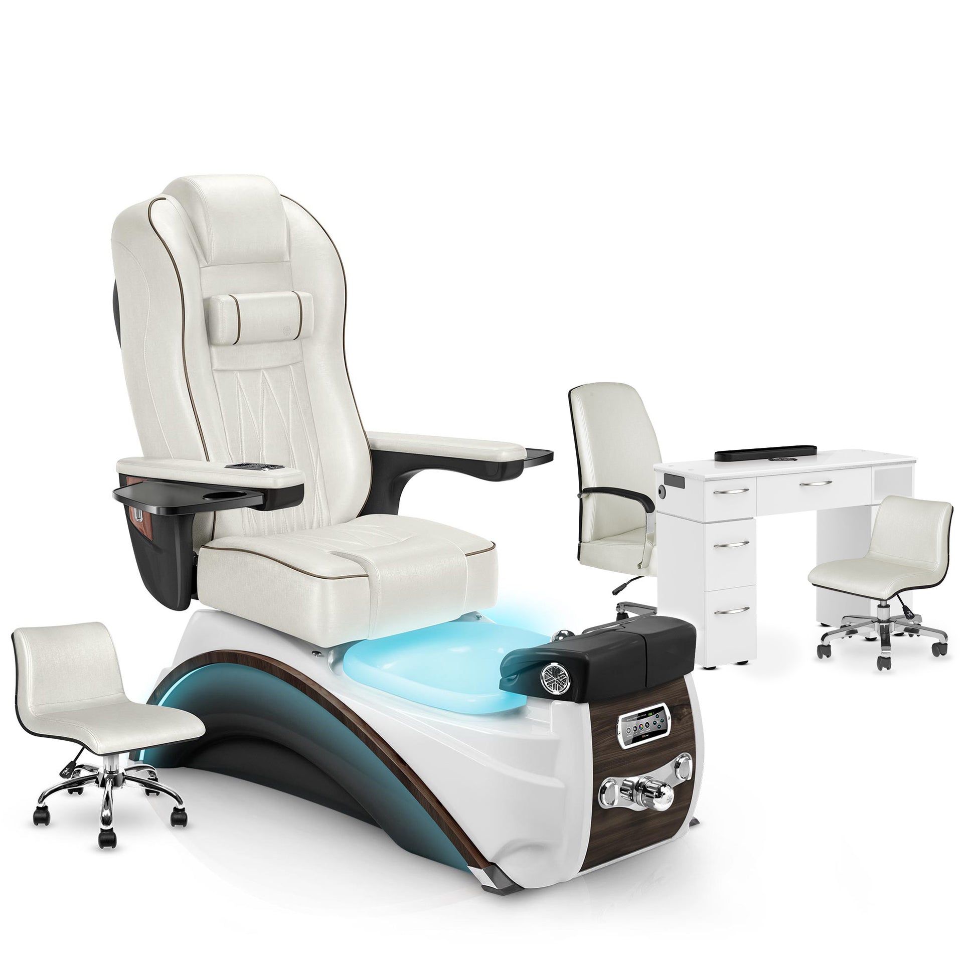 Opal-Espresso-White Lexor Elite Pedicure Chair and Nail Table Set