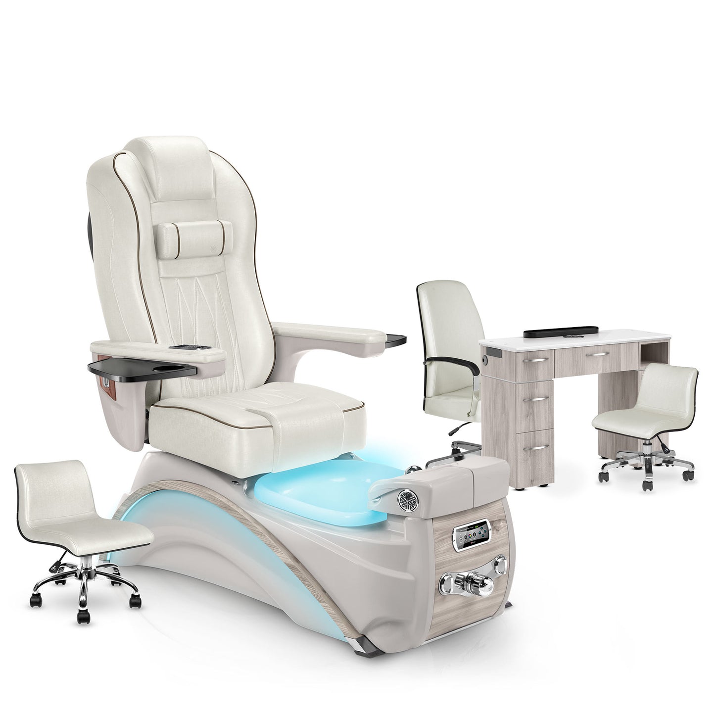 Opal-Sandstone-Hazel Lexor Elite Pedicure Chair and Nail Table Set