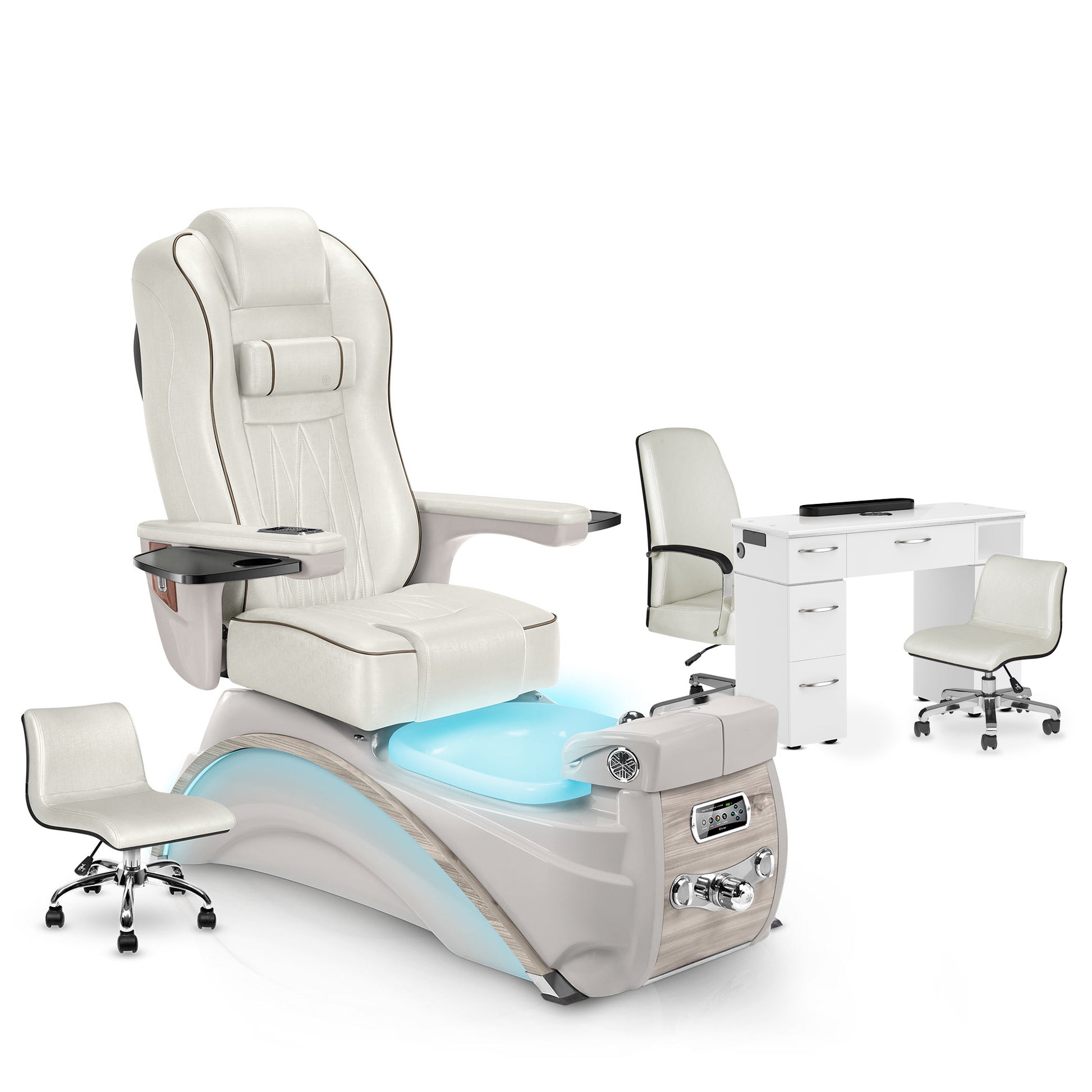 Opal-Sandstone-White Lexor Elite Pedicure Chair and Nail Table Set