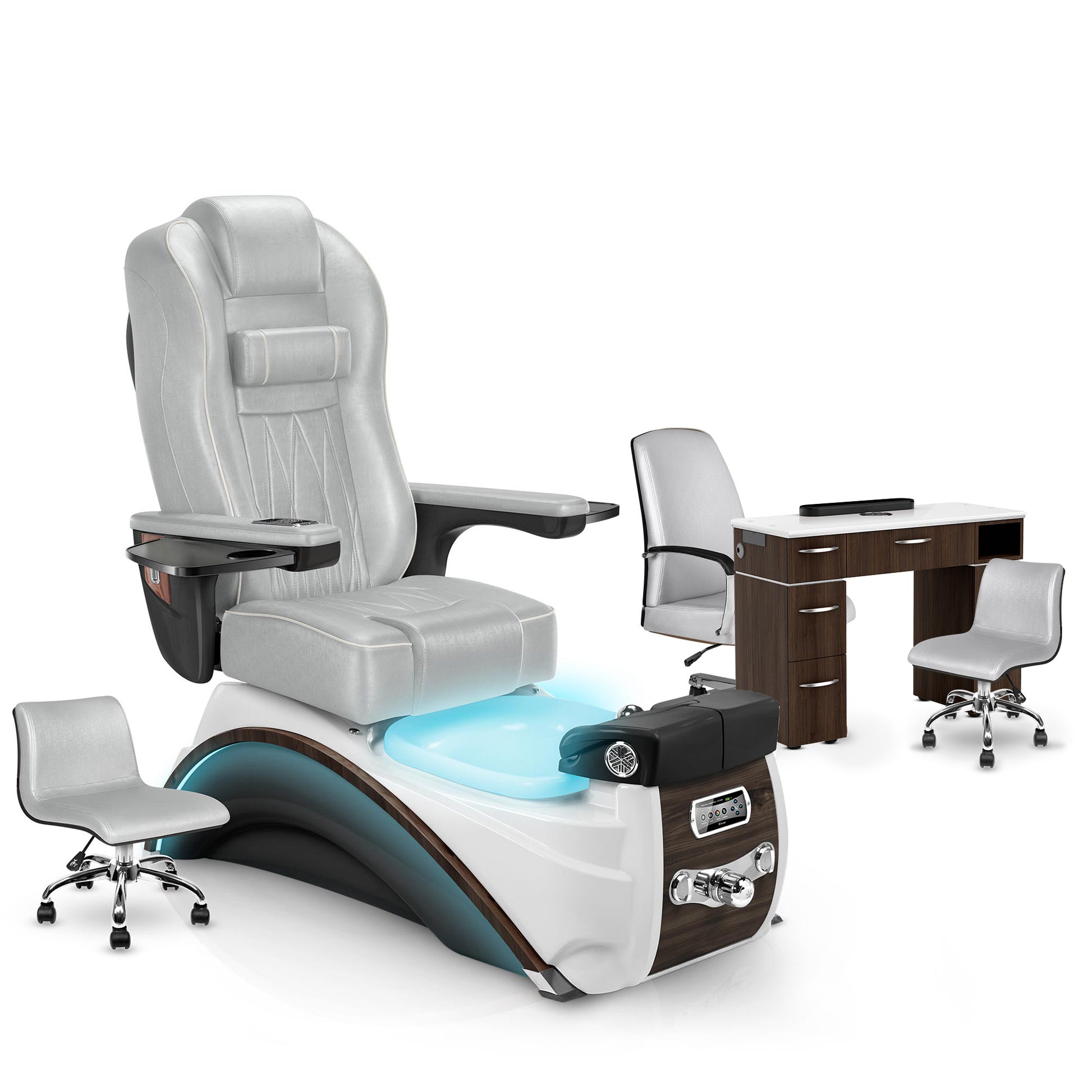 Platinum-Espresso-Dark Walnut Lexor Elite Pedicure Chair and Nail Table Set