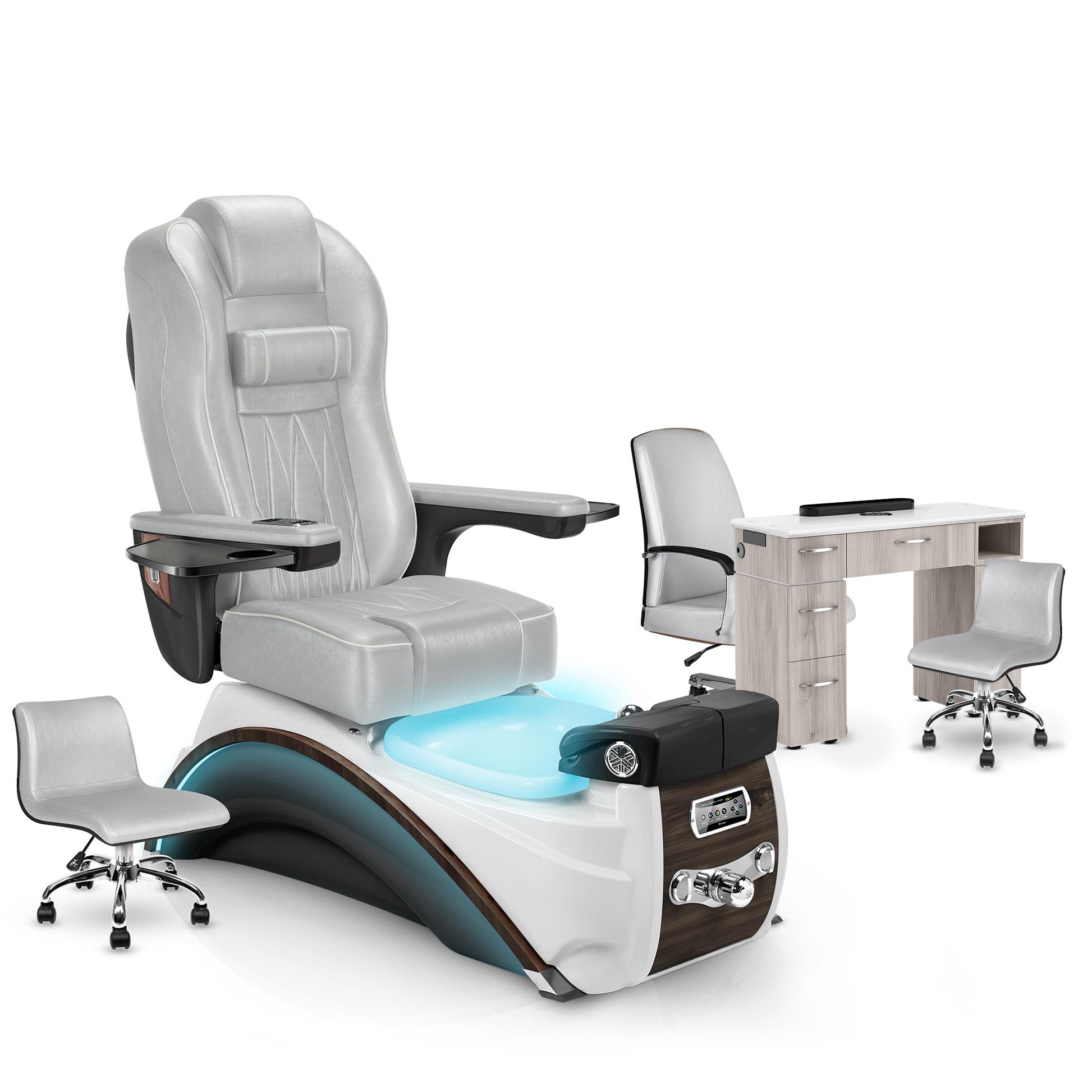 Platinum-Espresso-Hazel Lexor Elite Pedicure Chair and Nail Table Set