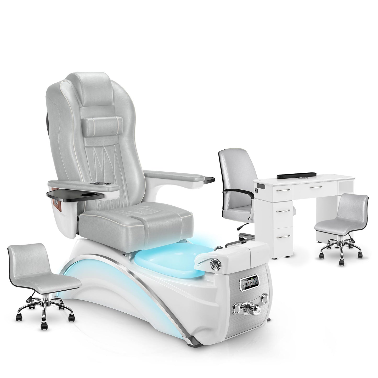 Platinum-White Pearl-White Lexor Elite Pedicure Chair and Nail Table Set