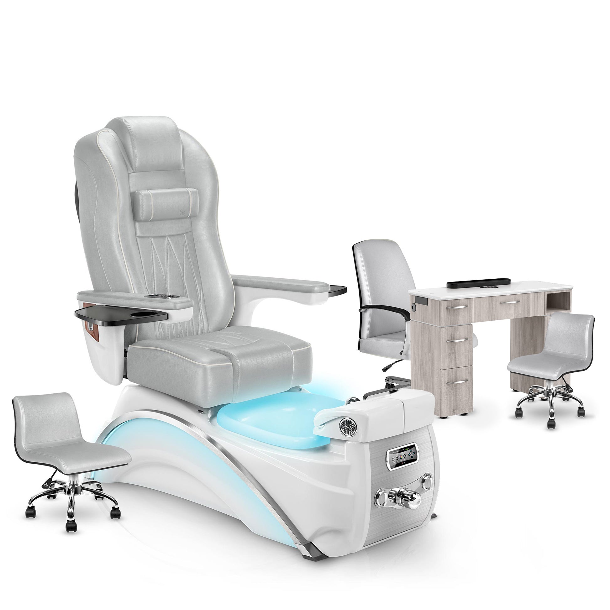 Platinum-White Pearl-Hazel Lexor Elite Pedicure Chair and Nail Table Set