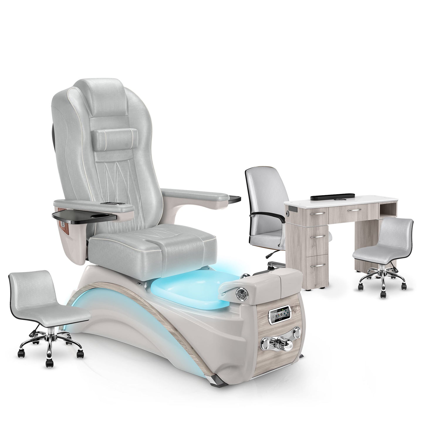 Platinum-Sandstone-Hazel Lexor Elite Pedicure Chair and Nail Table Set