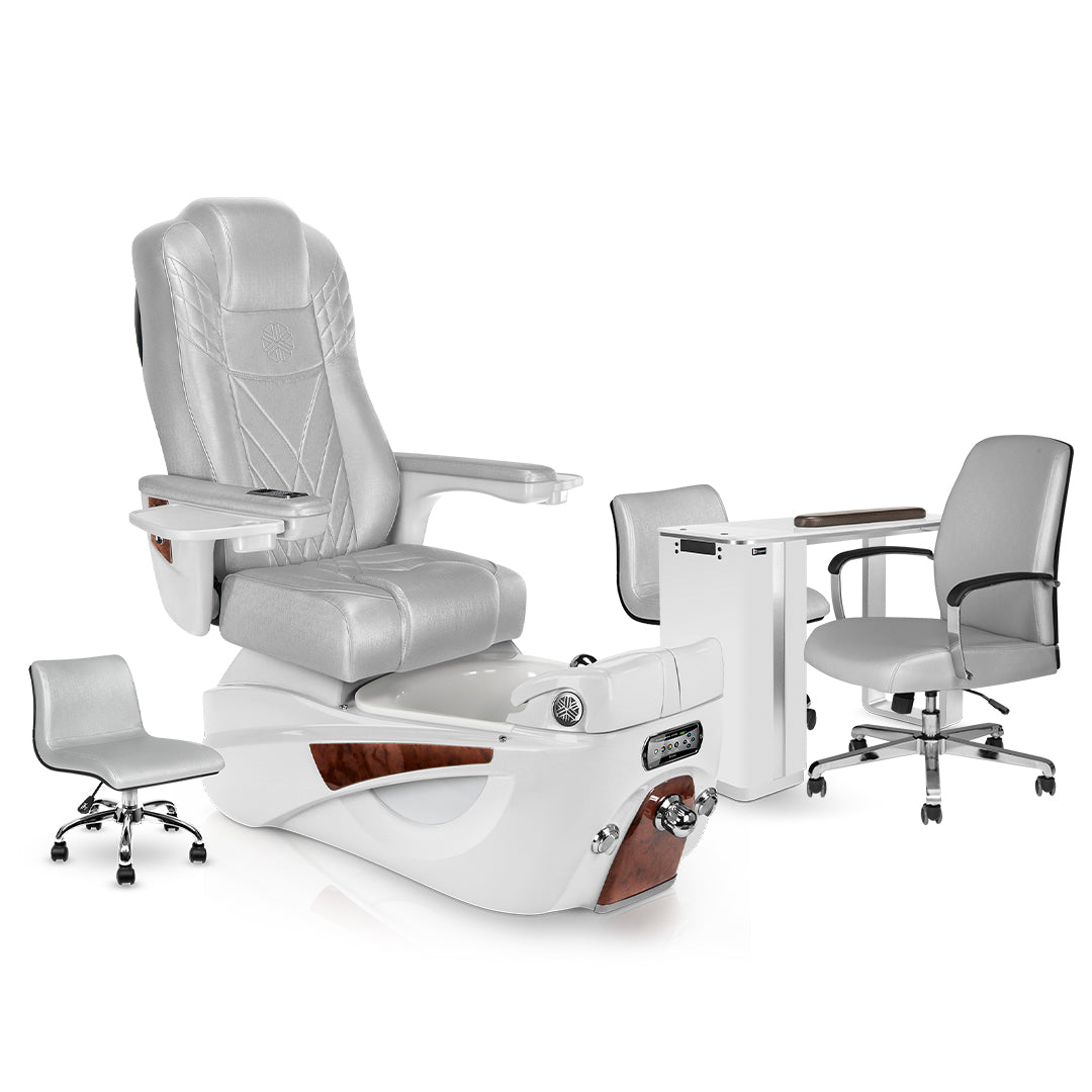 Luminous Pedicure Platinum Cushion, White Pearl Base, White VM312 Matching Table Set