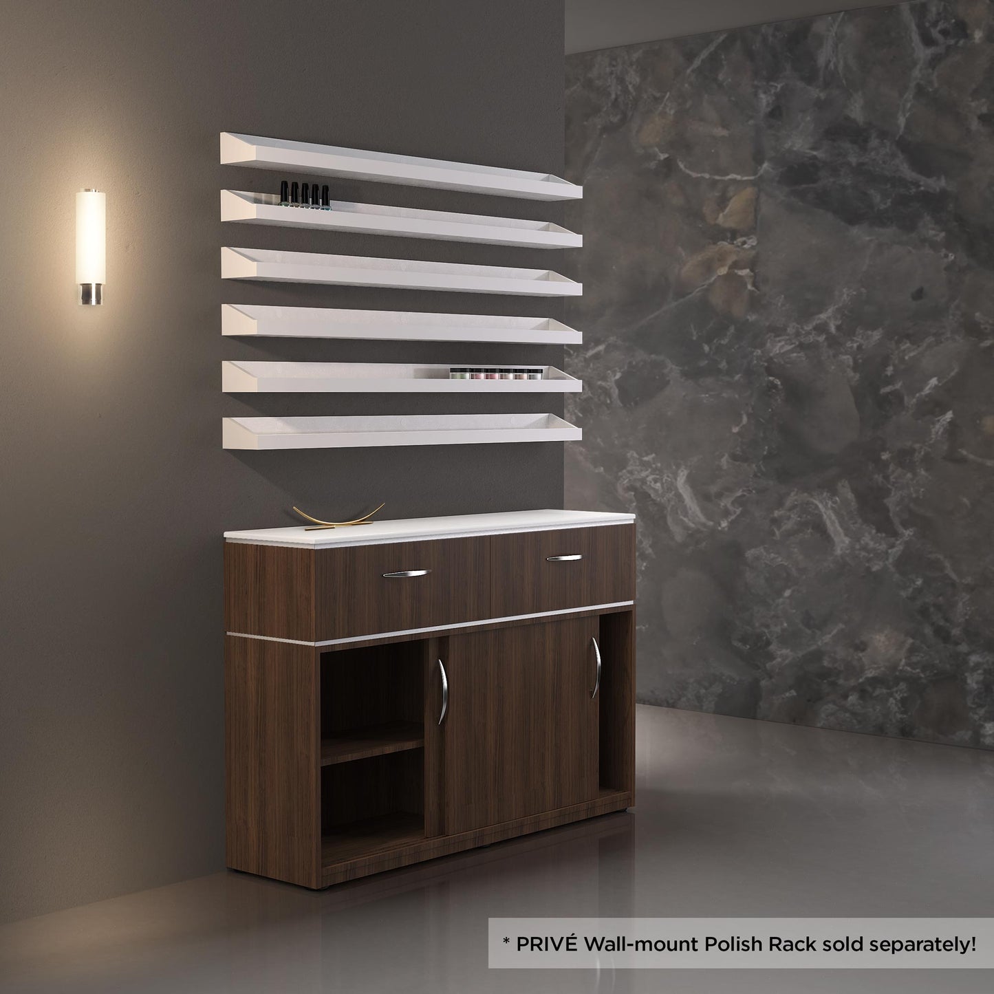 Lexor | MODEN Dark Walnut Polish and Powder Storage Cabinet VM860 with background