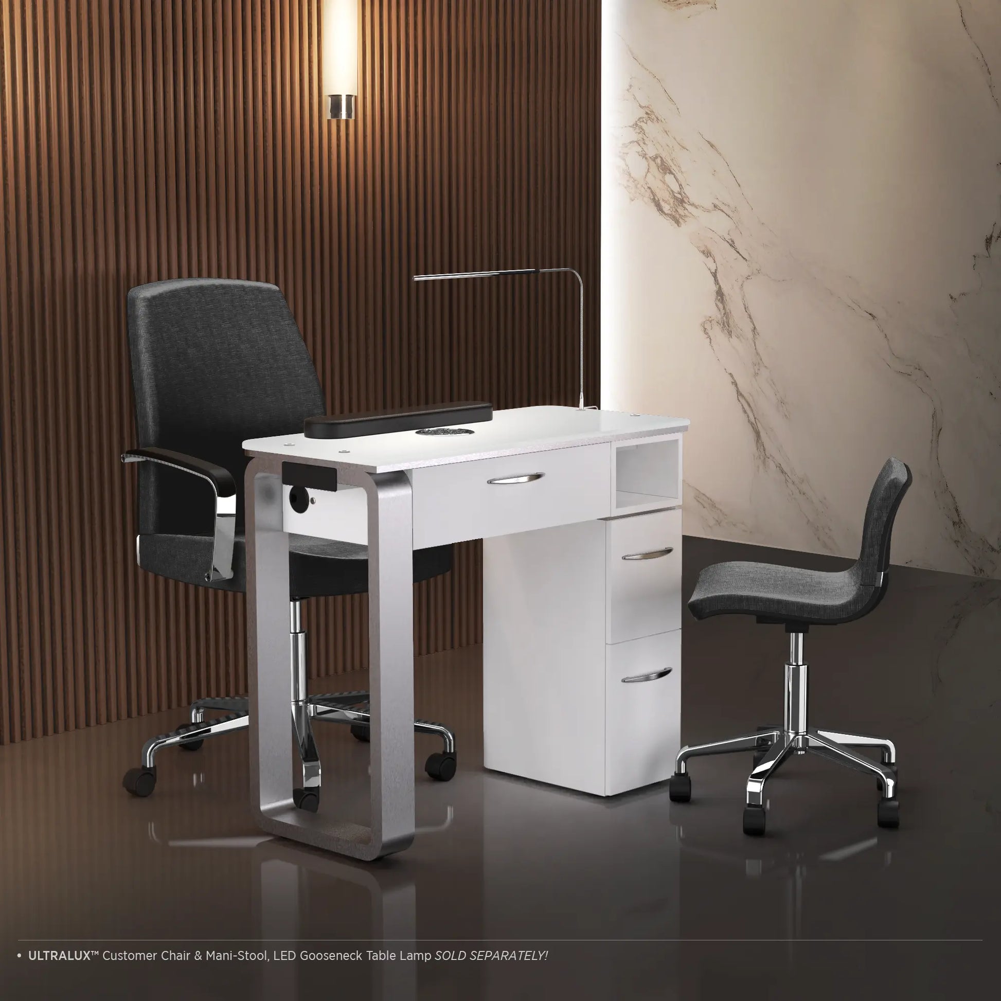 White Lexor VM312 Nail Manicure Table with Ventilation Ready, with environment