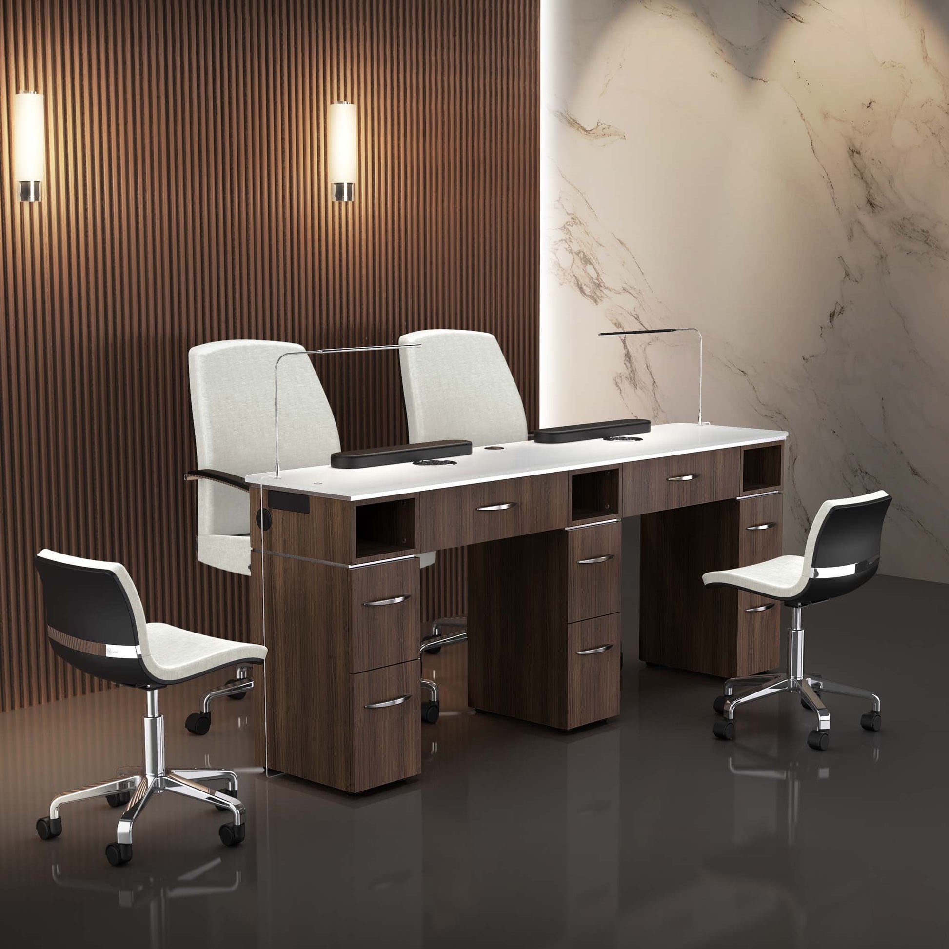 Dark Walnut Lexor VM313-DB Nail Manicure Table with vent, Environment Shot