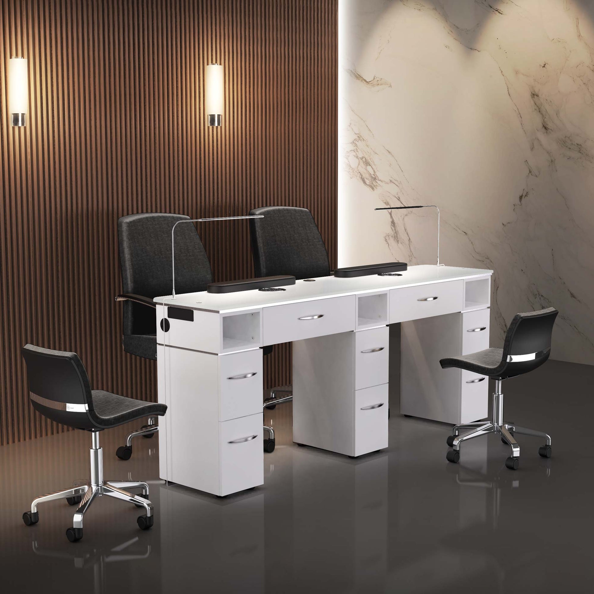 White Lexor VM313-DB Nail Manicure Table with vent, Environment Shot