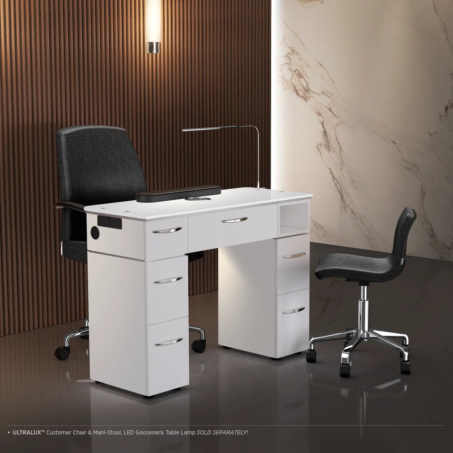 White Lexor VM313 Nail Manicure Table with Ventilation Ready, with environment