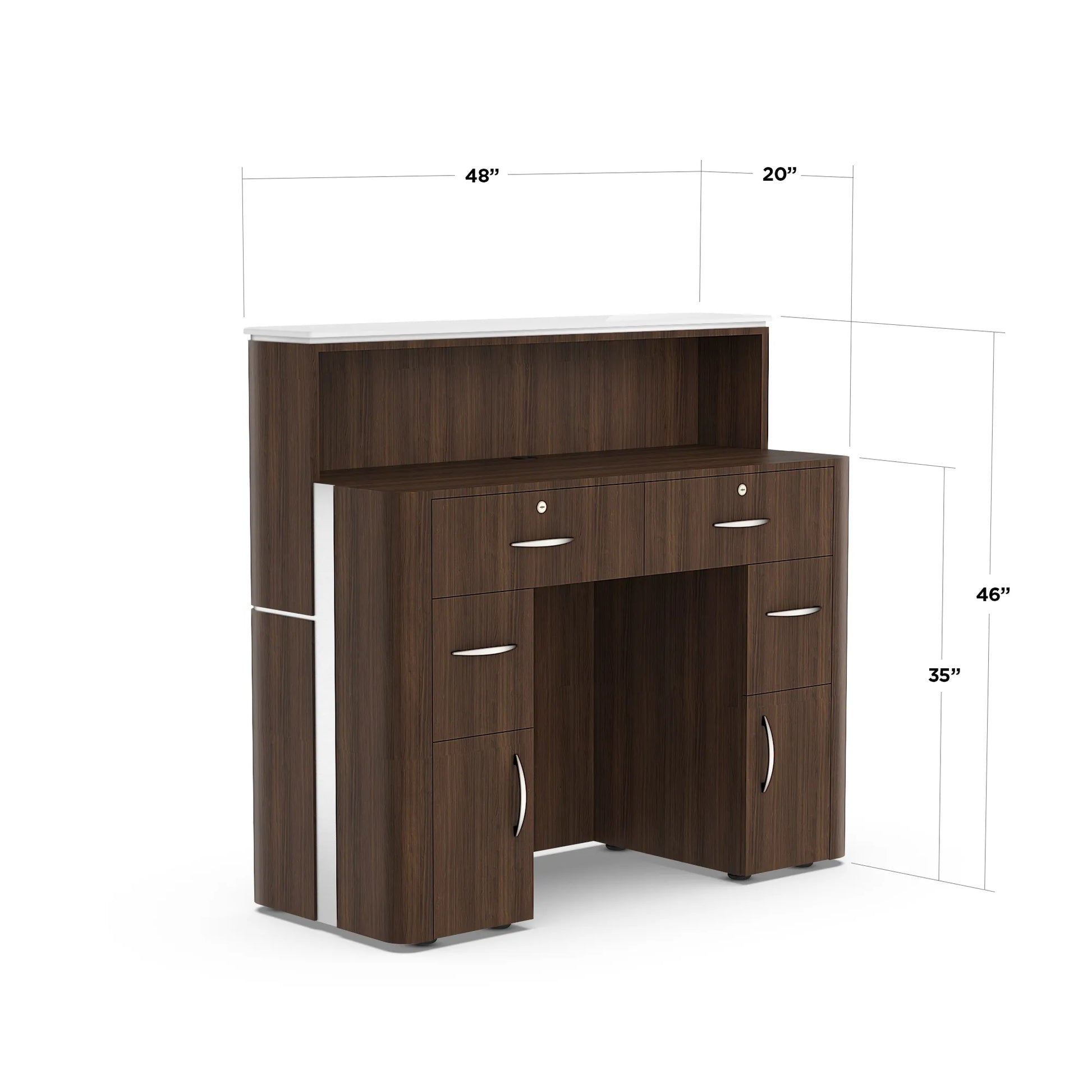 Dark Walnut Lexor VM511 MODEN Reception Counter, with Dimension