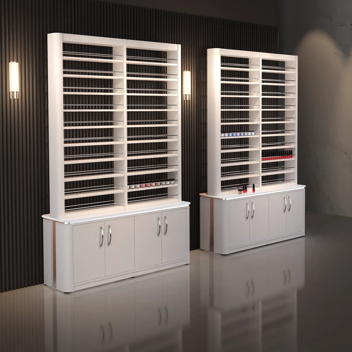 White Lexor VM840 Double Nail Polish Rack with Storage, with Environment