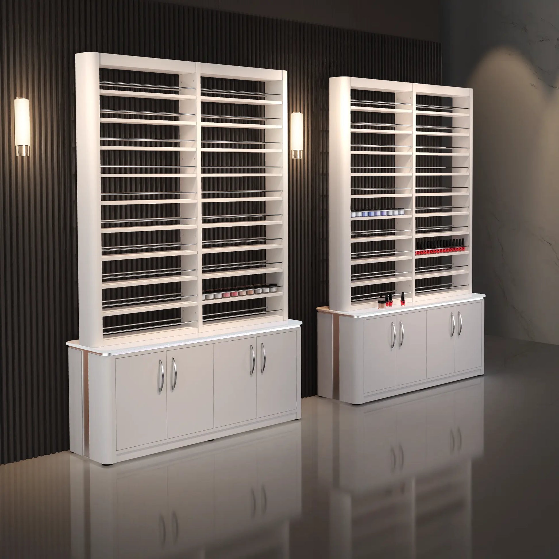 White Lexor VM840 Double Nail Polish Rack with Storage, with Environment