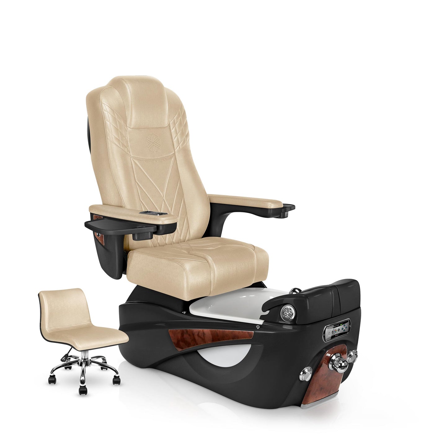 Lexor LUMINOUS pedicure chair with glazed gold cushion and espresso spa base