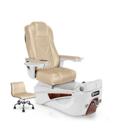 Lexor LUMINOUS pedicure chair with glazed gold cushion and white pearl spa base