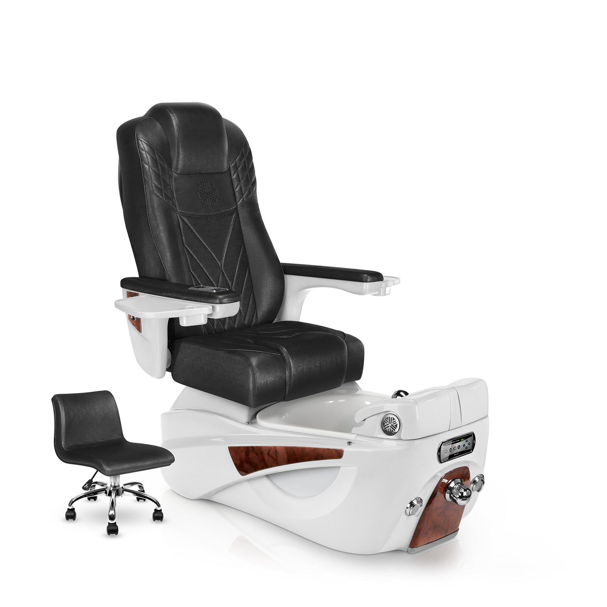 Lexor LUMINOUS pedicure chair with noir cushion and white pearl spa base
