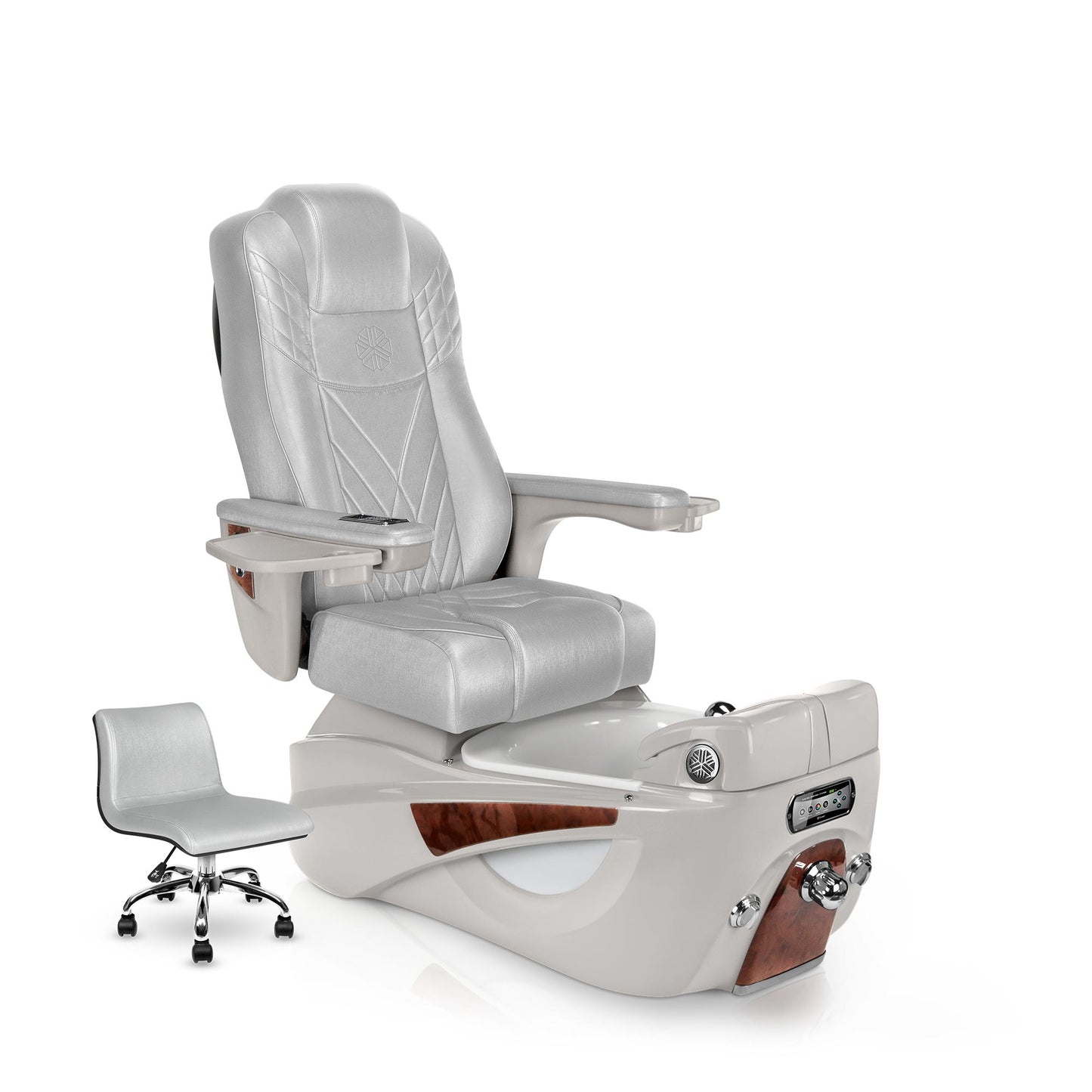 Lexor LUMINOUS pedicure chair with platinum cushion and sandstone spa base