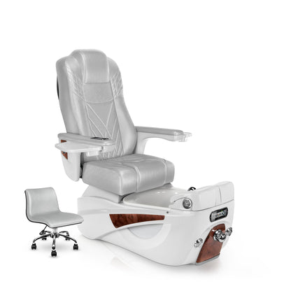 Lexor LUMINOUS pedicure chair with platinum cushion and white pearl spa base