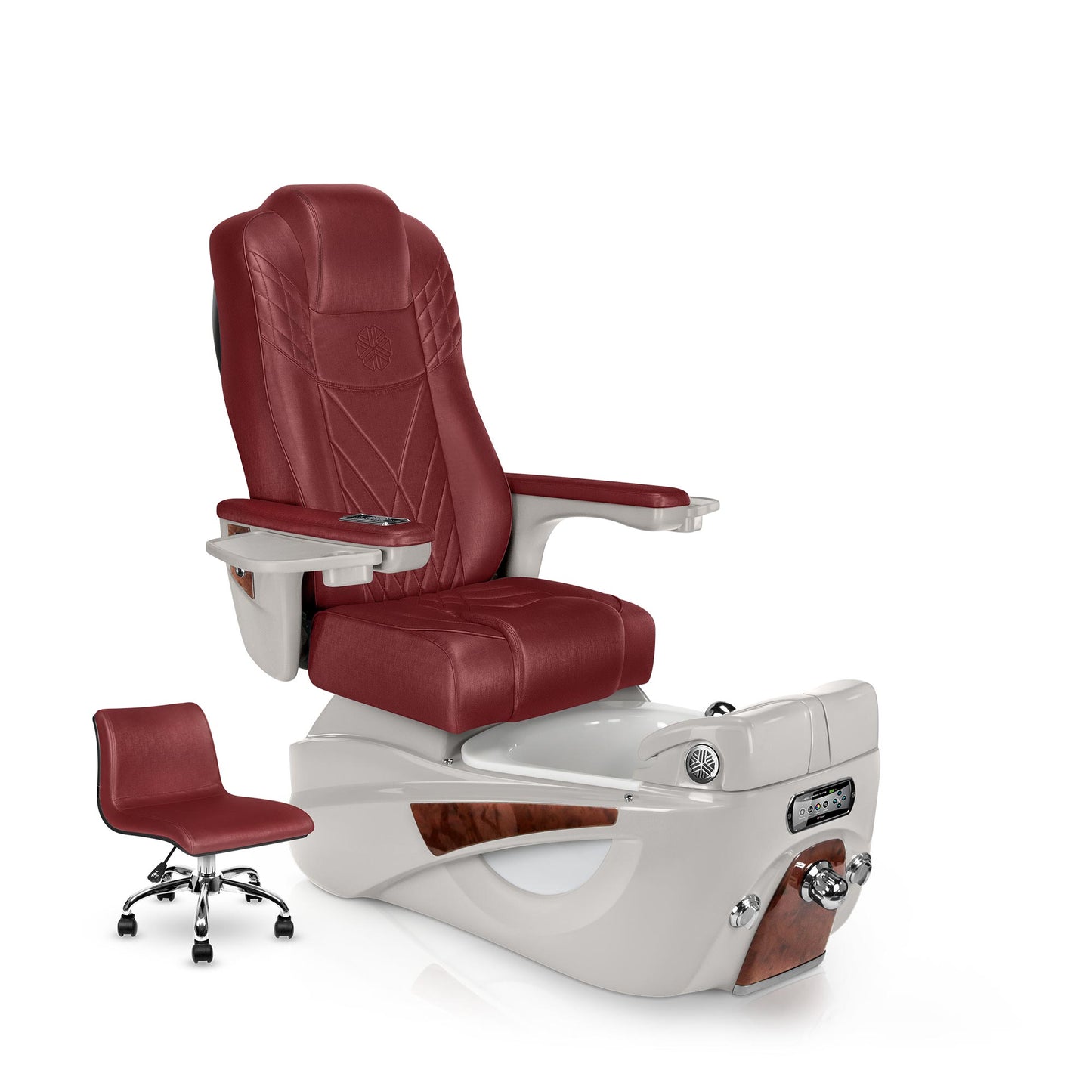 Lexor LUMINOUS pedicure chair with ruby cushion and sandstone spa base