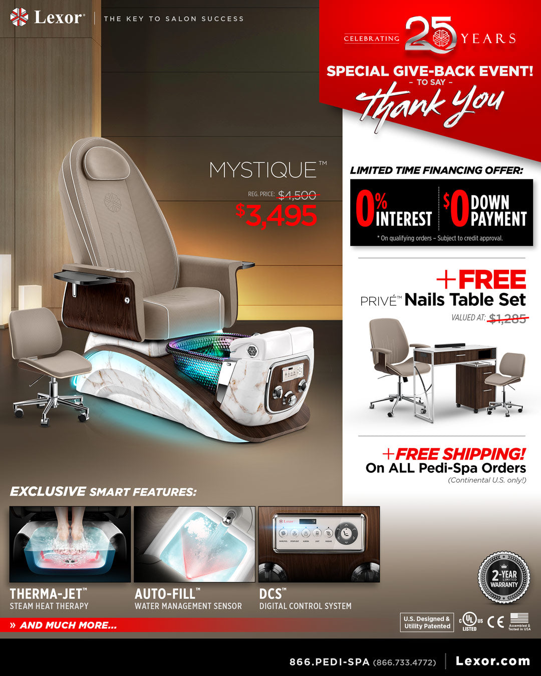 Banner for MYSTIQUE Pedicure Chair Special Promotion and Financing on May and June 2025