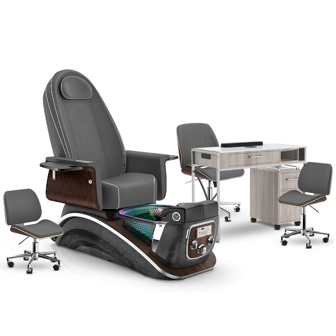 Graphite-Black Moonstone-Hazel Lexor Mystique Pedicure Chair and Matching Nail Table Set