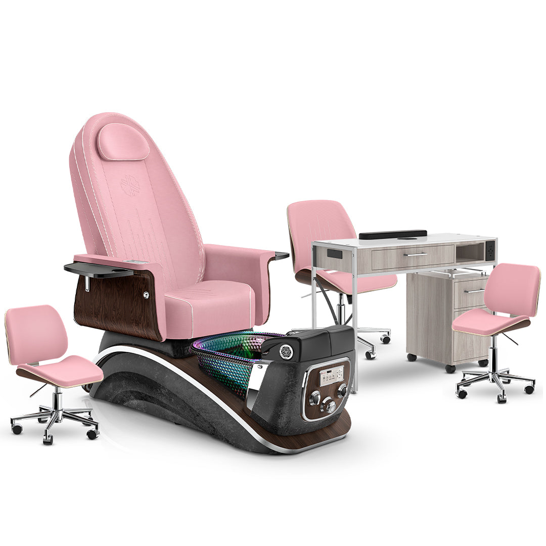 Ice Pink-Black Moonstone-Hazel Lexor Mystique Pedicure Chair and Matching Nail Table Set