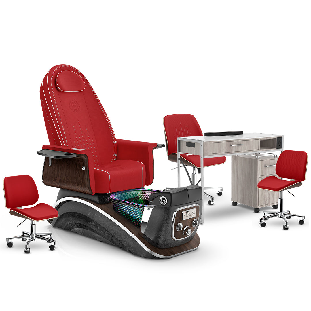 Scarlet-Black Moonstone-Hazel Lexor Mystique Pedicure Chair and Matching Nail Table Set