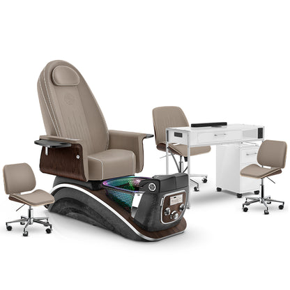 Claystone-Black Moonstone-White Lexor Mystique Pedicure Chair and Matching Nail Table Set