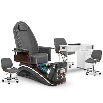 Graphite-Black Moonstone-White Lexor Mystique Pedicure Chair and Matching Nail Table Set