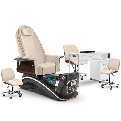 Ivory-Black Moonstone-White Lexor Mystique Pedicure Chair and Matching Nail Table Set