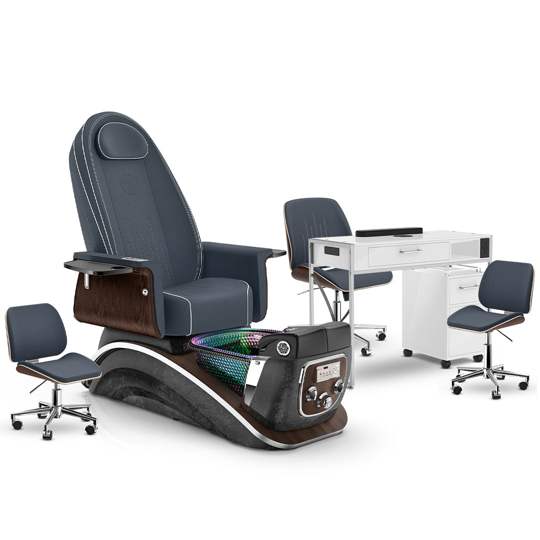 Midnight-Black Moonstone-White Lexor Mystique Pedicure Chair and Matching Nail Table Set