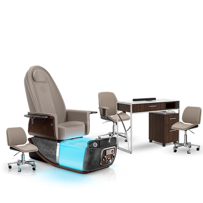 Claystone-Black Moonstone-Dark Walnut Lexor PRIVÉ ONE Pedicure Chair and Matching PRIVÉ Nail Table Set