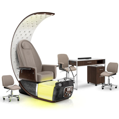 Claystone-Black Moonstone-Dark Walnut Lexor PRIVÉ Lounge Pedicure Chair and Matching PRIVÉ Nail Table Set