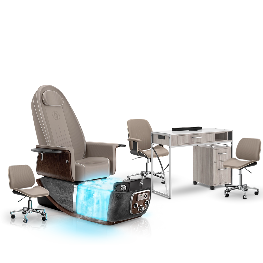 Claystone-Black Moonstone-Hazel Lexor PRIVÉ ONE Pedicure Chair with Thera-Mist  and Matching PRIVÉ Nail Table Set 